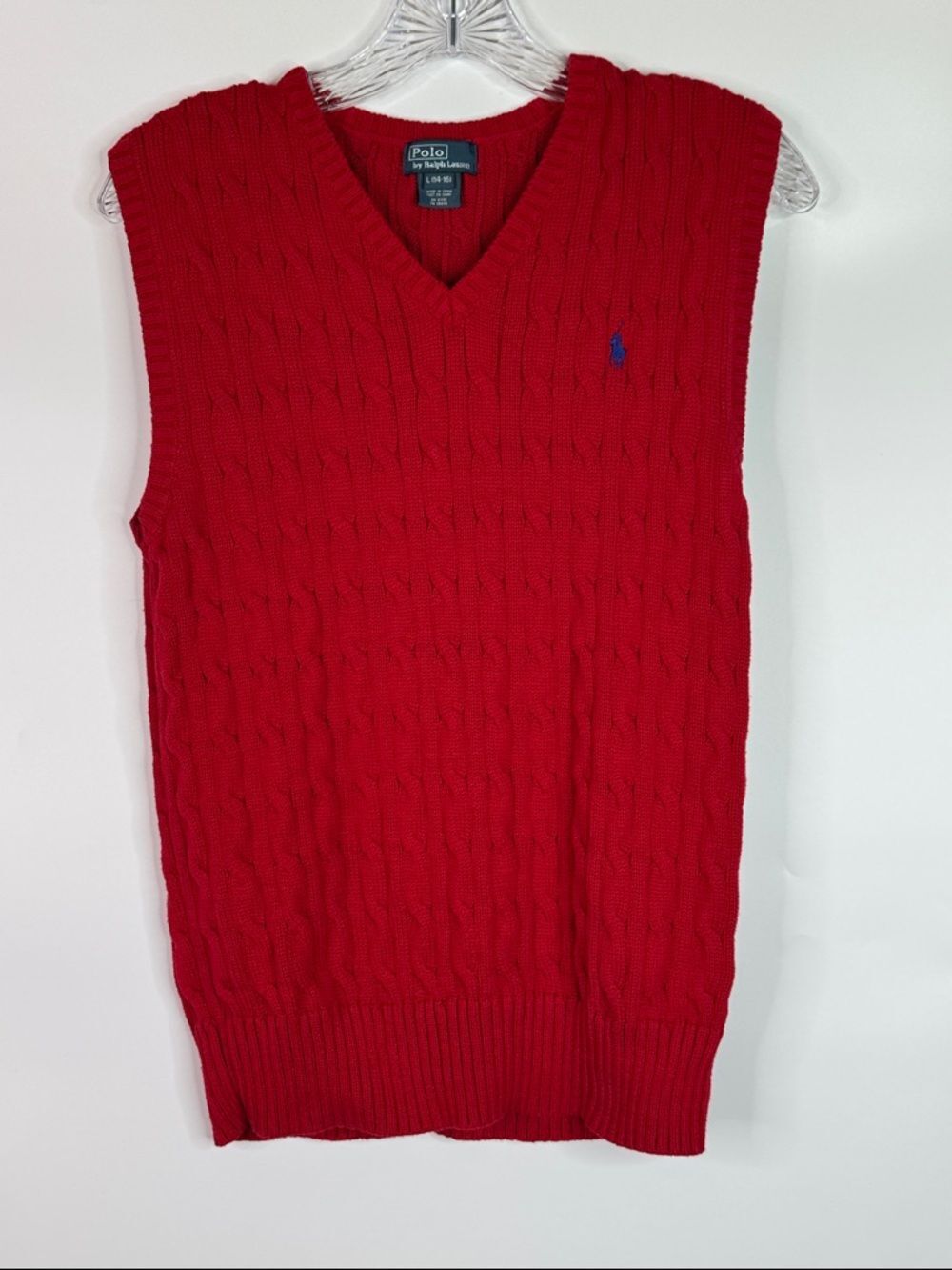 Vintage Polo Ralph Lauren Red Cable Knit Sweater Vest Size Large (14-16) Youth